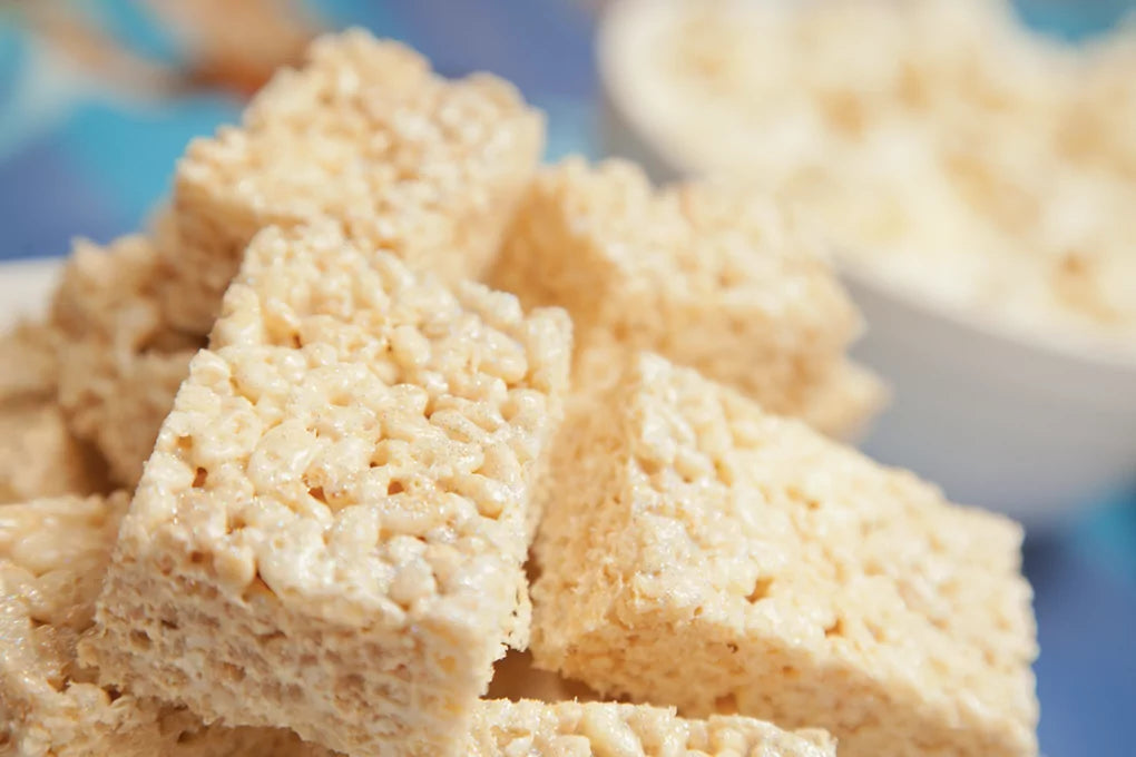A close up shot of weed infused rice crispie treats.