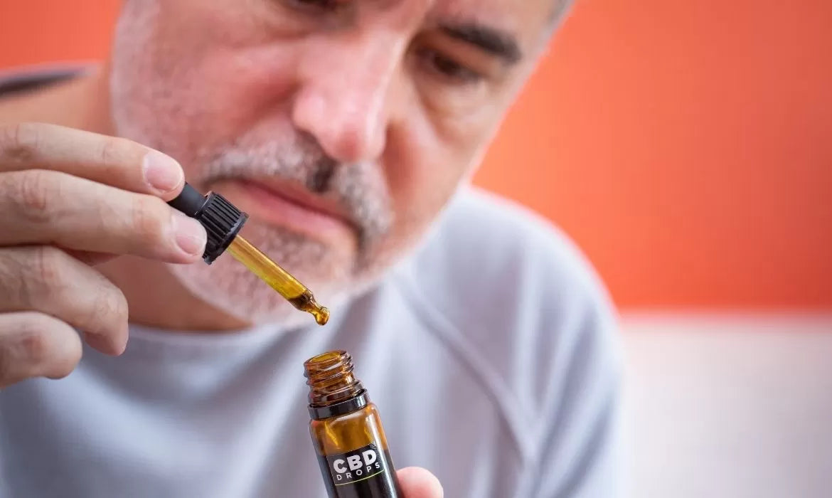 Man taking CBD tincture for anxiety