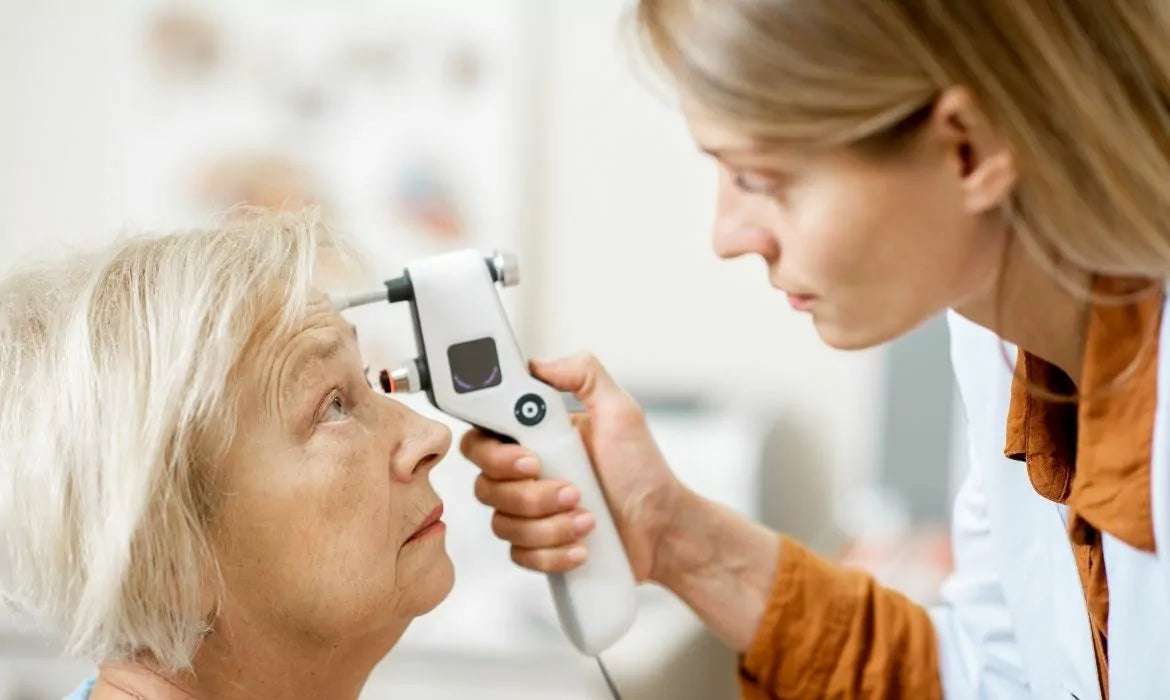 Woman being diagnosed by an ophthalmologist