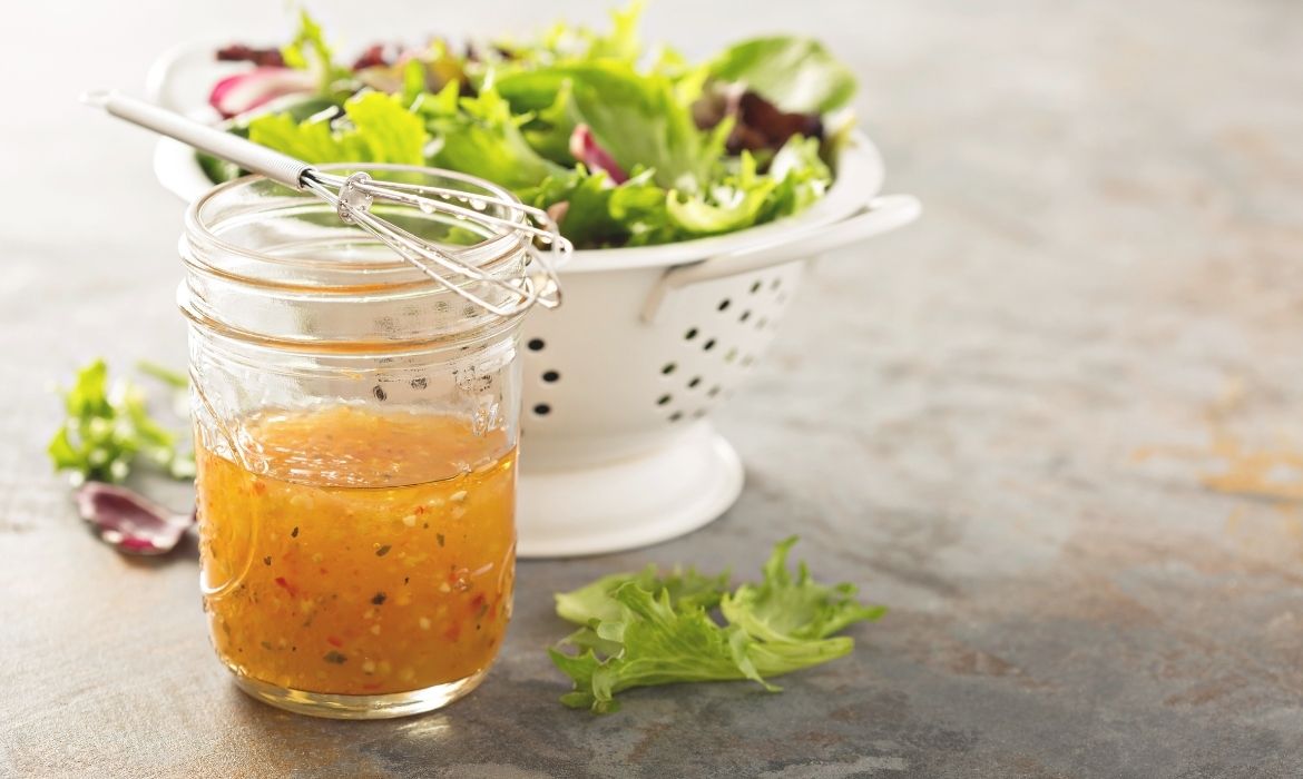 CBD salad dressing and a salad bowl