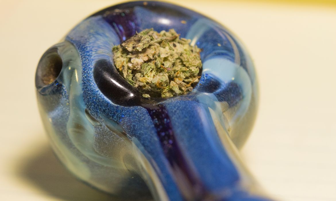 Glass pipe with weed in the bowl