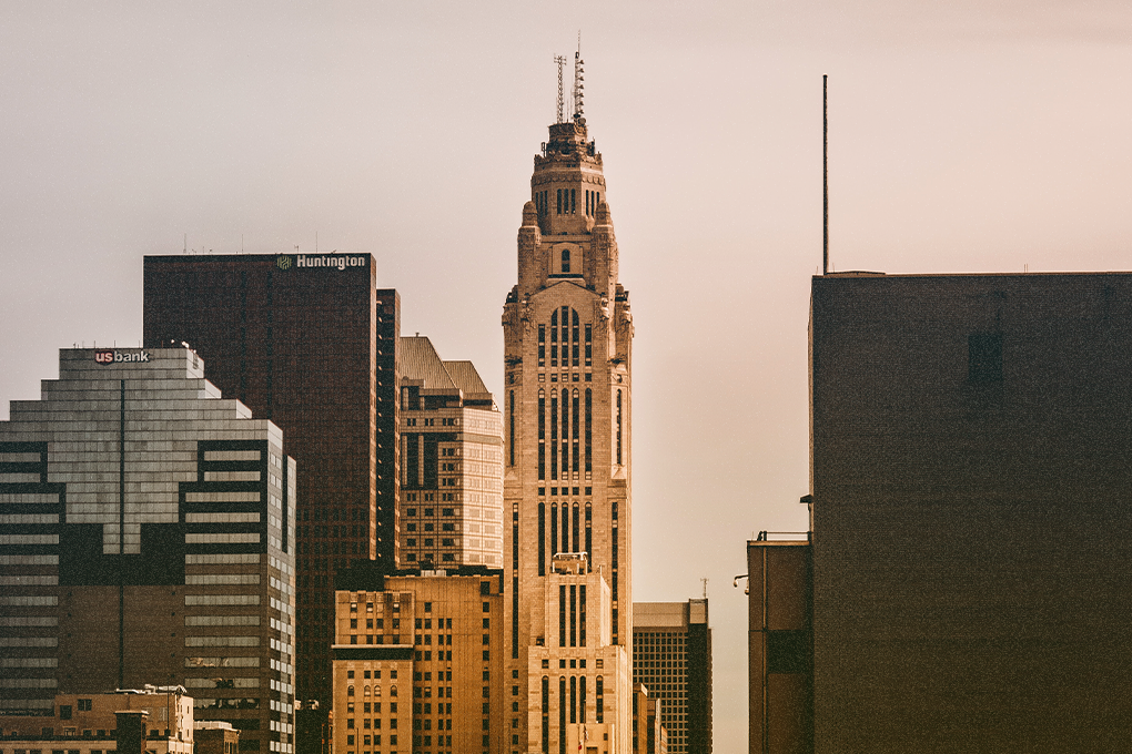 LeVeque Tower and surrounding buildings in Ohio captured in daylight