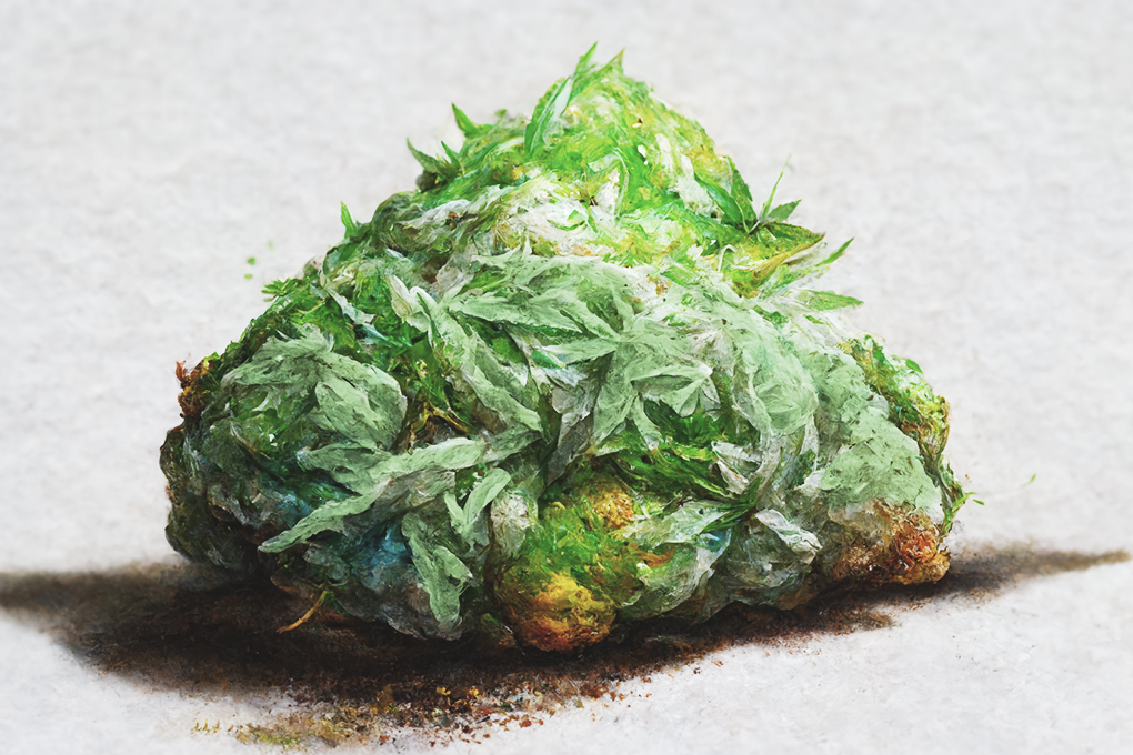 An AI generated image of a bud of CBND weed against a white background.