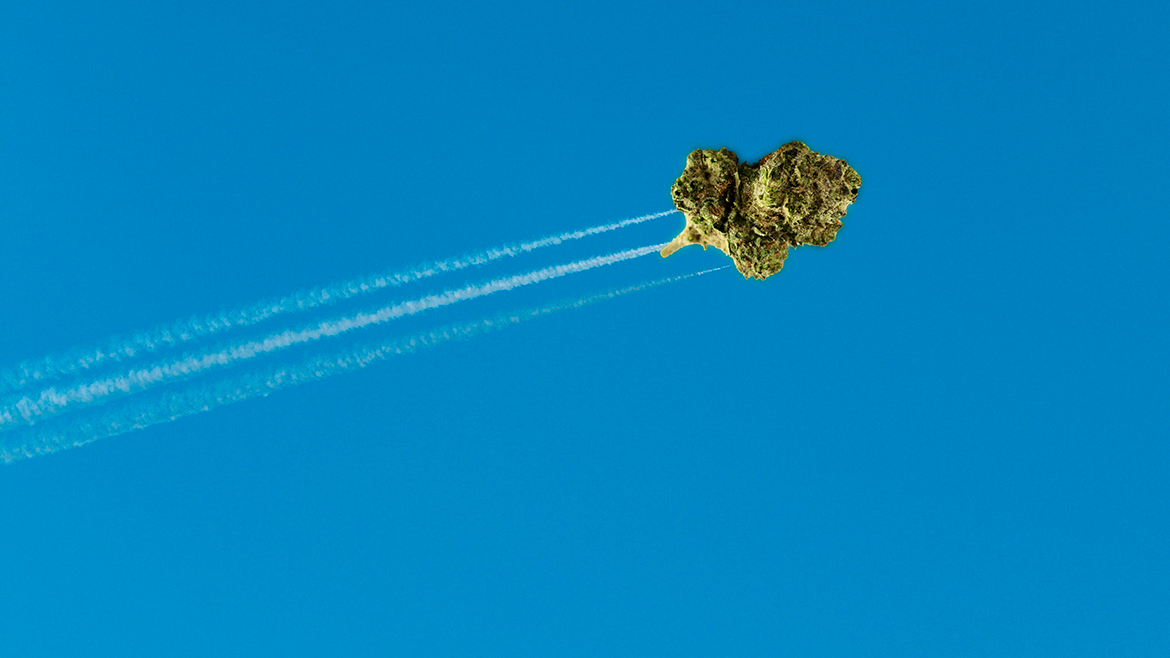 Flyboy Hemp flower strain flying through the air