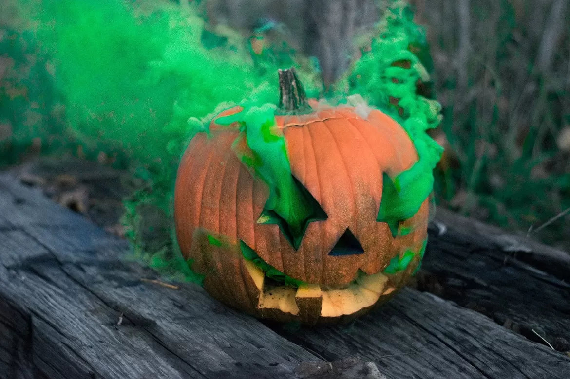 A pumpkin smoking on some Halloween themed weed strains